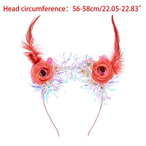 LQH Mujeres Niñas de Halloween Cinta de Cabeza de Flor Artificial de la Pluma del aro del Pelo Masquerad (Size : 1)