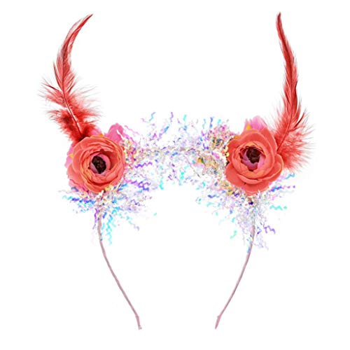 LQH Mujeres Niñas de Halloween Cinta de Cabeza de Flor Artificial de la Pluma del aro del Pelo Masquerad (Size : 1)