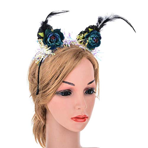 LQH Mujeres Niñas de Halloween Cinta de Cabeza de Flor Artificial de la Pluma del aro del Pelo Masquerad (Size : 1)