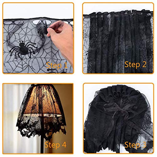 LQH Ventana Bat Telaraña Shade 60x20 Pulgadas Lámpara de Halloween Negro de la Cubierta del cordón de la Cortina de Puerta Chimenea Partido de la Bufanda de la decoración del hogar Manto Negro