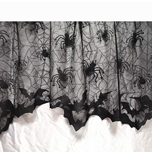 LQH Ventana Bat Telaraña Shade 60x20 Pulgadas Lámpara de Halloween Negro de la Cubierta del cordón de la Cortina de Puerta Chimenea Partido de la Bufanda de la decoración del hogar Manto Negro