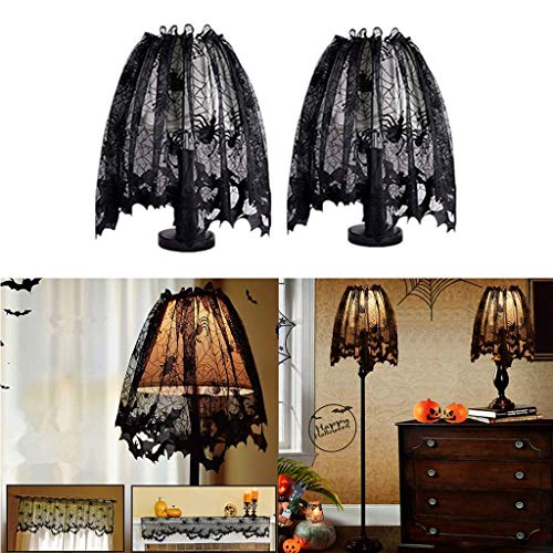 LQH Ventana Bat Telaraña Shade 60x20 Pulgadas Lámpara de Halloween Negro de la Cubierta del cordón de la Cortina de Puerta Chimenea Partido de la Bufanda de la decoración del hogar Manto Negro