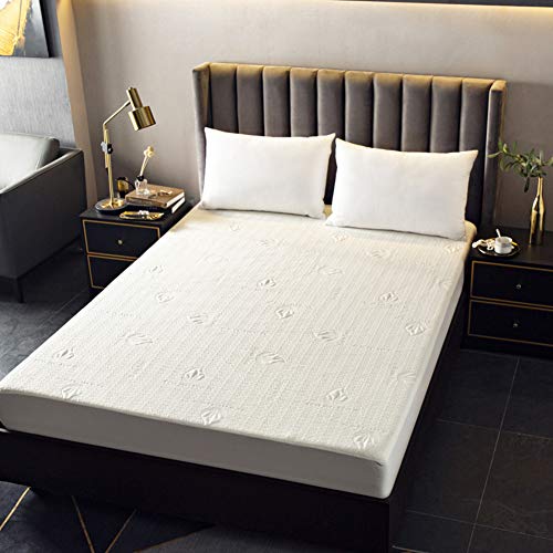 LRQY Acolchada Bambú Protector De Colchón 100% Impermeable Cama Matrimonial, Transpirable Anti Alergico Funda De Colchón,White1,180 * 200cm