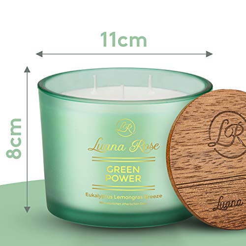 Luana Rose - Juego de 3 velas aromáticas (100 % cera de soja, para aromaterapia, larga duración de combustión, tapa de madera)