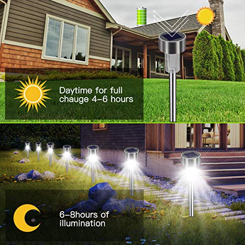 Luces Solares Jardín LED Bawoo 12 Pack Jardín Lámpara de Camino de Paisaje Iluminación de Exterior Impermeable IP65 Luce de Solare Acero Inoxidable Blanco Para Patio Césped Pasillo Terraza Sin Cables