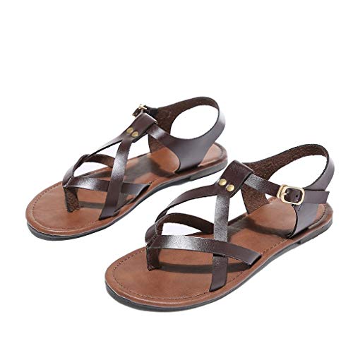 Luckycat Sandalias Mujer Verano 2019 Sandalias Romanas Boca de Pescado Mujer Sandalias Cuña Planas Verano Playa Tobillo Correa Sandalias de Fiesta Casuales Zapatos de Playa