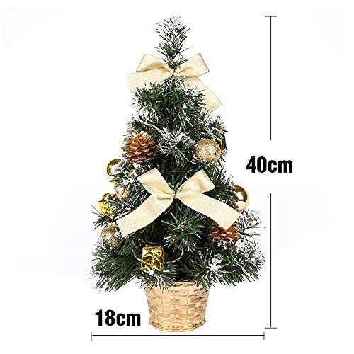 Lucoss 40cm Árbol de Navidad de Mesa,Mini Árbol de Navidad Artificial con Luces LED,Comedor Escritorio de Oficina Pequeñas Decoraciones de árboles de Navidad