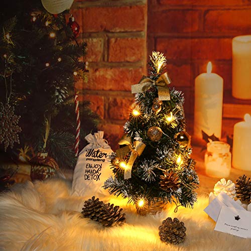 Lucoss 40cm Árbol de Navidad de Mesa,Mini Árbol de Navidad Artificial con Luces LED,Comedor Escritorio de Oficina Pequeñas Decoraciones de árboles de Navidad