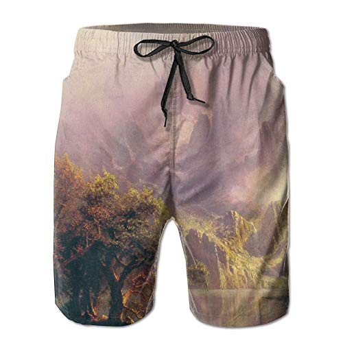 LULABE Men's Shorts Swim Beach Trunk Summer Nature View Mountain Lake Fit,Size:XL