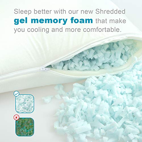 Lunvon Almohada Viscoelástica - Almohada de Espuma de Memoria de Altura Ajustable, 71 x 51 cm, Gel Disipador del Calor, Funda de Almohada Desmontable, Blanco