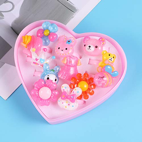 LUOEM 12pcs Anillos de Dedos para Niñas Anillos de Dibujos Animados Anillos de Juguete Favores de la Fiesta de Cumpleaños (surtidos)