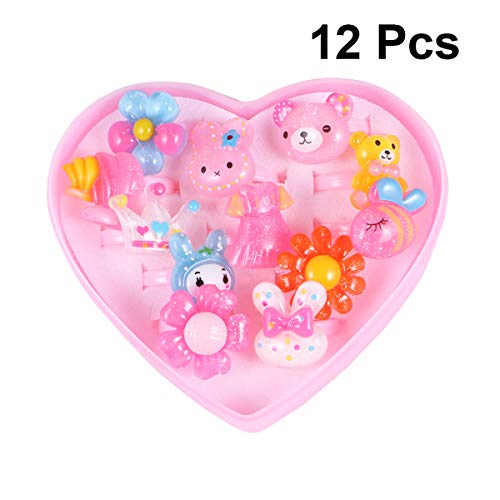 LUOEM 12pcs Anillos de Dedos para Niñas Anillos de Dibujos Animados Anillos de Juguete Favores de la Fiesta de Cumpleaños (surtidos)