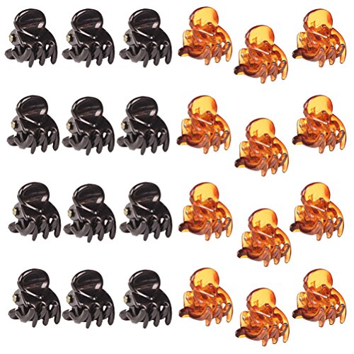 Lurrose 24 unids Mini plástico garra del pelo antideslizante agarre clips de la mandíbula del pelo pequeño marrón negro abrazadera de pelo de larga duración duradera pinza de pelo