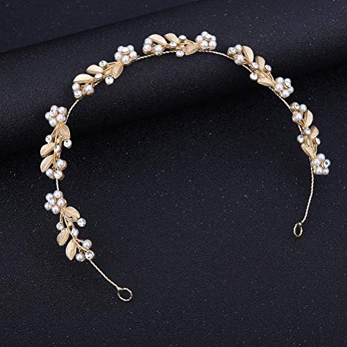 Lurrose Aleación de pelo Vine hojas de oro Rhinestone flor de la perla nupcial Headpieces boda diadema Headwear pelo joya para mujeres niñas