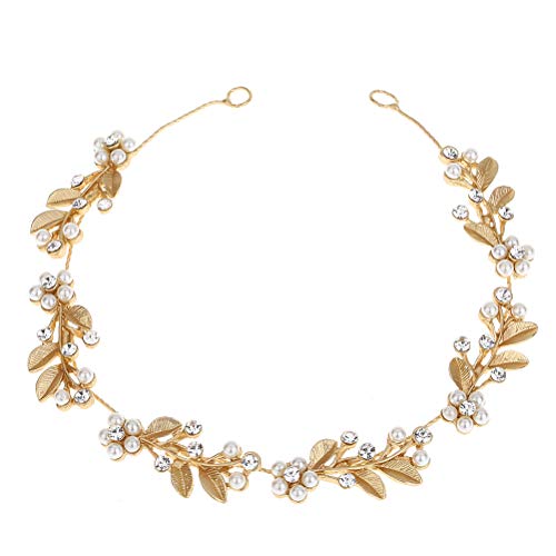 Lurrose Aleación de pelo Vine hojas de oro Rhinestone flor de la perla nupcial Headpieces boda diadema Headwear pelo joya para mujeres niñas