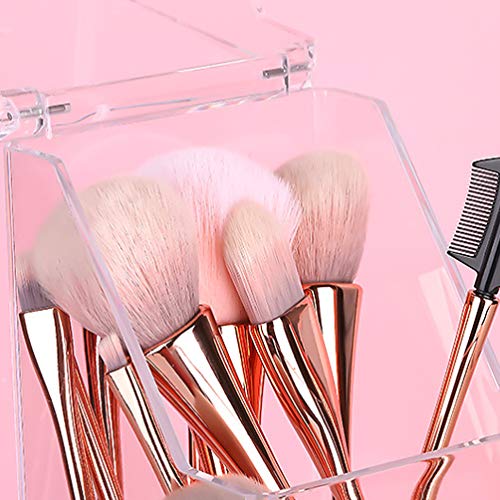 Lurrose - Caja de almacenamiento de acrílico con tapa a prueba de polvo para brochas de maquillaje de escritorio, organizador de brochas de uñas transparente