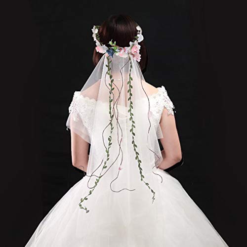 Lurrose flor nupcial ajustable guirnalda diadema flor pelo corona con velos Accesorios para el cabello para la novia niñas mujeres