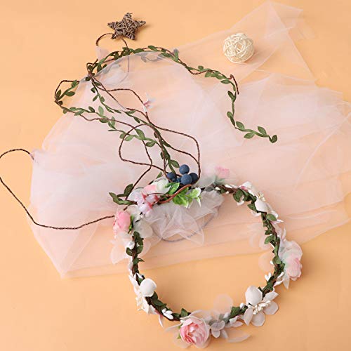 Lurrose flor nupcial ajustable guirnalda diadema flor pelo corona con velos Accesorios para el cabello para la novia niñas mujeres