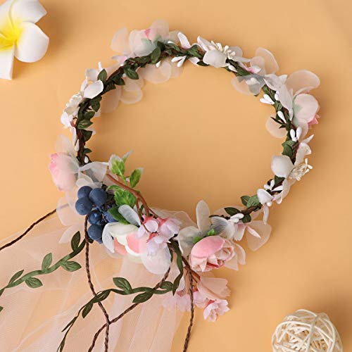Lurrose flor nupcial ajustable guirnalda diadema flor pelo corona con velos Accesorios para el cabello para la novia niñas mujeres