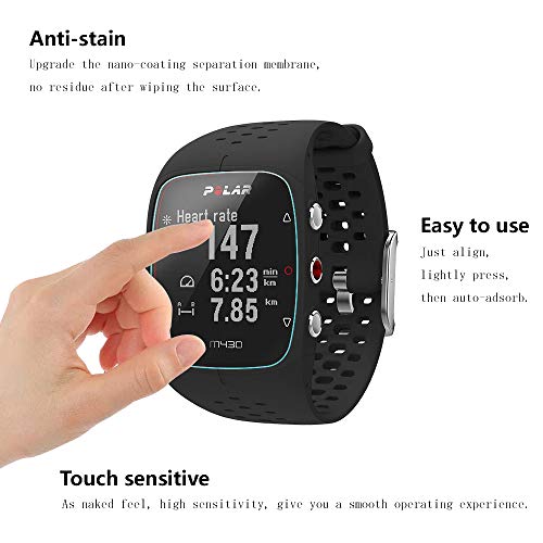 Lusee 3 Piezas Protector de Pantalla para Polar M400 / Polar M430 Cristal Vidrio Templado [Dureza 9H] [Alta Definición] Resistente a los arañazos/Anti-Huellas 2.5D Borde Curvo Protector de Pantalla