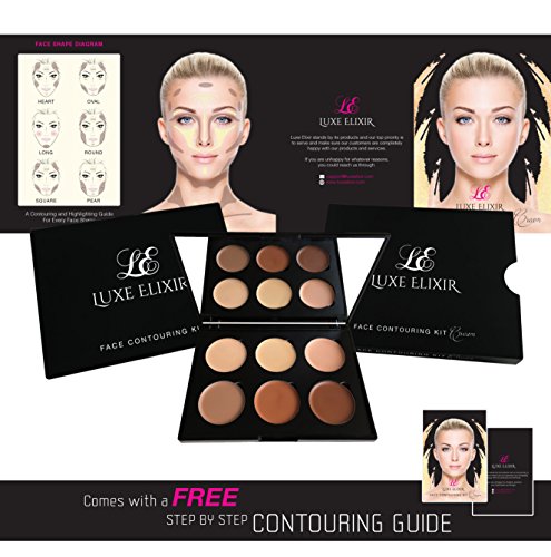 Luxe Elixir Kit Contorno Crema - La mejor paleta de contorno y corrector cremoso con crema lisa pigmentada - Incluye guía de contorno paso a paso
