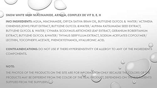 Luxury BIO Cosmetics - Snow White - suero facial con niacinamida 6%, 5% árnica, complejo ganadero. B, E, H - cicatrización de heridas, despigmentación - tipos de piel: todos (30 ml)
