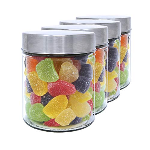 Luxury & Grace Pack 4 Botes de Cristal, 0,5 L (12x10 cm), con Tapa de Acero Inoxidable. Tarros de Cristal.