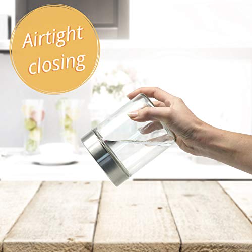 Luxury & Grace Pack 4 Botes de Cristal, 0,5 L (12x10 cm), con Tapa de Acero Inoxidable. Tarros de Cristal.