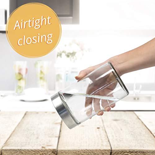 Luxury & Grace Pack 4 Botes de Cristal, 0,9L (17x10 cm), con Tapa de Acero Inoxidable 304. Tarros de Cristal.