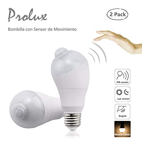 Luxvista Bombilla E27 5W LED Sensor de Movimiento, Blanco Cálido 2800K, Sensor PIR+Sensor de Luz, Infrarrojo Encendido/Apagado Automático, Luz Nocturna Lámpara Exterior/Interior