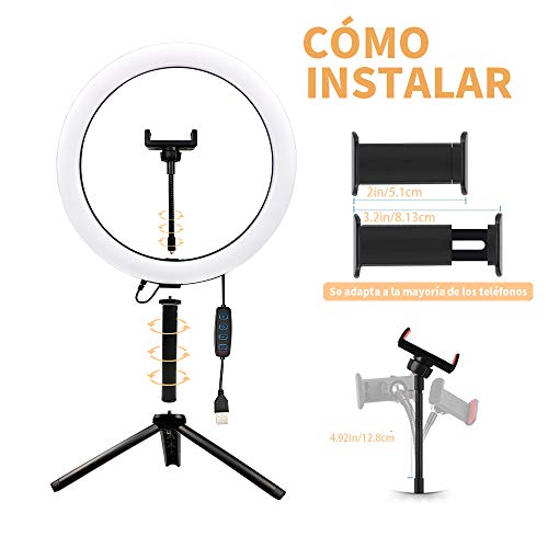 Luz de Anillo de 10 Pulgadas,3 Colores 10 Brillos Regulables,Luz de Anillo LED Selfie con Trípode Stand,Control Remoto Bluetooth, Anillo de Luz para Móvil Selfie Maquillaje,Youtube,TIK Tok Live