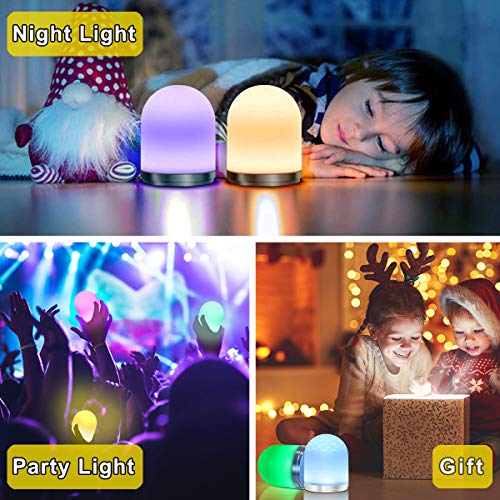 Luz de Noche LED, USB Recargable Lámparas de Mesa, Portátil Regulable Luz Calida, Cambio de color RGB Iluminación infantil Nocturna para Dormitorio de Niños, Cámping (Control remoto Y Temporizador)