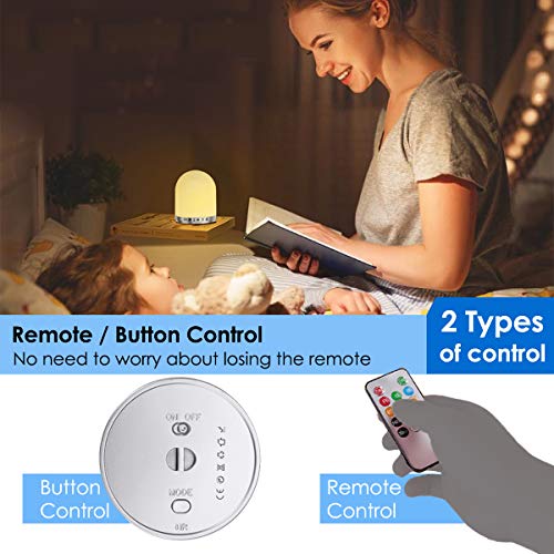 Luz de Noche LED, USB Recargable Lámparas de Mesa, Portátil Regulable Luz Calida, Cambio de color RGB Iluminación infantil Nocturna para Dormitorio de Niños, Cámping (Control remoto Y Temporizador)