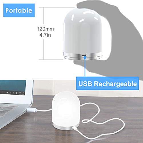 Luz de Noche LED, USB Recargable Lámparas de Mesa, Portátil Regulable Luz Calida, Cambio de color RGB Iluminación infantil Nocturna para Dormitorio de Niños, Cámping (Control remoto Y Temporizador)