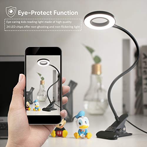Luz Lectura, Infankey 24LED Flexo Led Escritorio con 3 Colores & 10 Niveles de Brillo, 360 Flexible, Protección para Los ojos, USB Lámpara Pinza para Cama, Lectores Noche, E-Reader