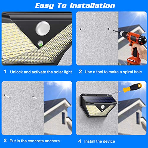 Luz Solar Exterior,【4Pack-136LED-2000mAh】Trswyop Foco Solar Exterior con Sensor de Movimiento Luces led con Gran Ángulo de Iluminación 270ºLámpara Solar Impermeable IP65 para Jardín