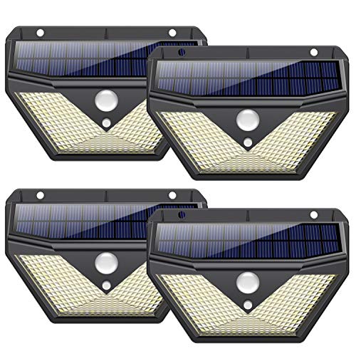 Luz Solar Exterior,【4Pack-136LED-2000mAh】Trswyop Foco Solar Exterior con Sensor de Movimiento Luces led con Gran Ángulo de Iluminación 270ºLámpara Solar Impermeable IP65 para Jardín