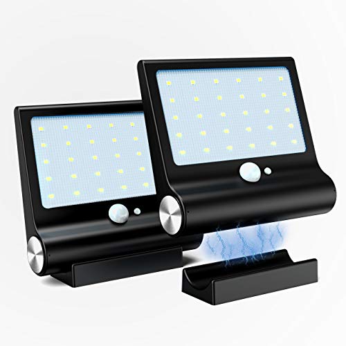 Luz Solar Exterior,M-T-K [Versión Desmontable Magnética] Foco Solar Potente con Sensor de Movimiento y 3 Modos de Lluminación Lámpara Solar Exterior Lmpermeable Luces Solares Jardín 2-Paquete