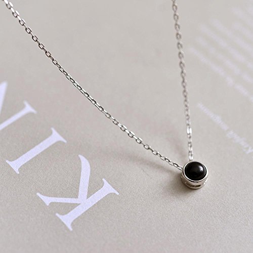 Luziang Collar Negro ágata Bolas Redondas pequeñas habas s925 Plata Collar Corto línea clavícula Cadena literaria y artística Fresco WOM Dinero en Regalo