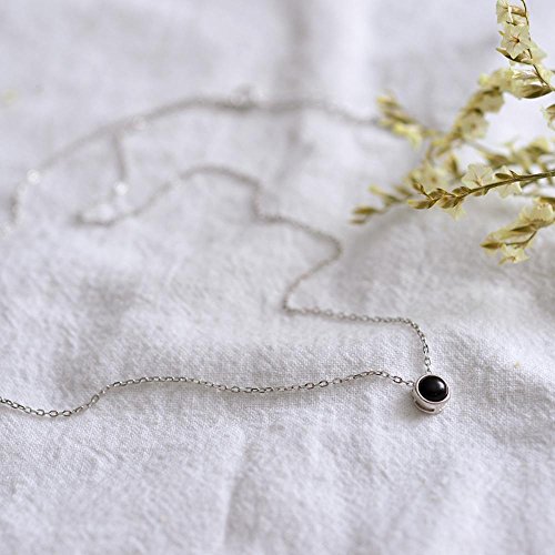 Luziang Collar Negro ágata Bolas Redondas pequeñas habas s925 Plata Collar Corto línea clavícula Cadena literaria y artística Fresco WOM Dinero en Regalo