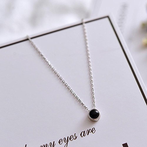 Luziang Collar Negro ágata Bolas Redondas pequeñas habas s925 Plata Collar Corto línea clavícula Cadena literaria y artística Fresco WOM Dinero en Regalo