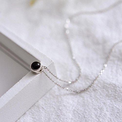 Luziang Collar Negro ágata Bolas Redondas pequeñas habas s925 Plata Collar Corto línea clavícula Cadena literaria y artística Fresco WOM Dinero en Regalo