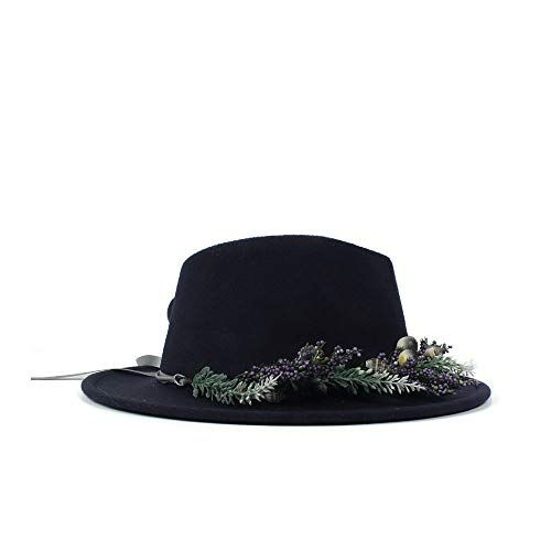 L.W.SURL Mujeres Hombres Sombrero de Fedora con Flor de Lavanda Cinta clásica ala Ancha Fieltro Floppy Cloche Cap Chapeau Algodón Otoño Invierno Cap (Color : Azul Oscuro, tamaño : 56-58CM)