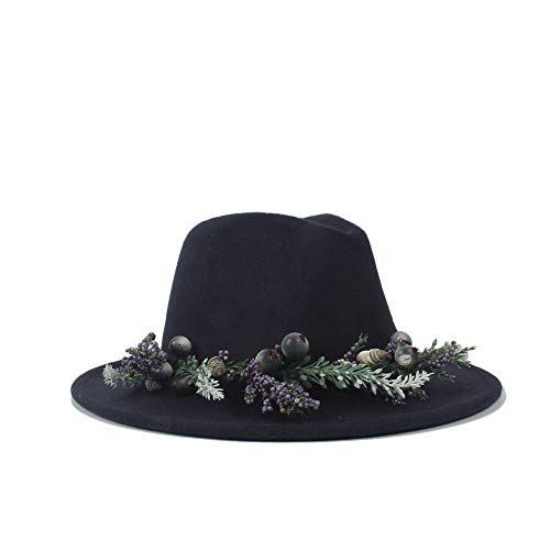 L.W.SURL Mujeres Hombres Sombrero de Fedora con Flor de Lavanda Cinta clásica ala Ancha Fieltro Floppy Cloche Cap Chapeau Algodón Otoño Invierno Cap (Color : Azul Oscuro, tamaño : 56-58CM)