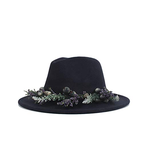 L.W.SURL Mujeres Hombres Sombrero de Fedora con Flor de Lavanda Cinta clásica ala Ancha Fieltro Floppy Cloche Cap Chapeau Algodón Otoño Invierno Cap (Color : Azul Oscuro, tamaño : 56-58CM)