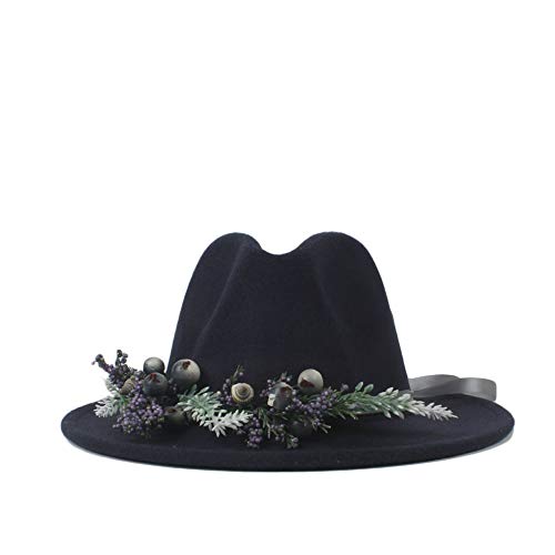L.W.SURL Mujeres Hombres Sombrero de Fedora con Flor de Lavanda Cinta clásica ala Ancha Fieltro Floppy Cloche Cap Chapeau Algodón Otoño Invierno Cap (Color : Azul Oscuro, tamaño : 56-58CM)
