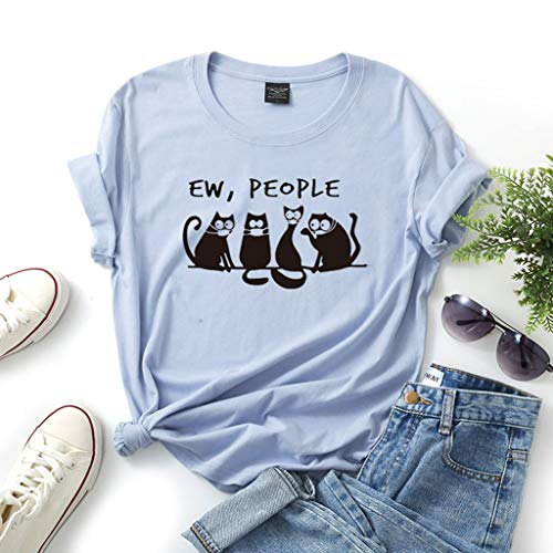 LXHcool Gato Negro Que Lleva una máscara de la mascarilla EW Personas Cov_ID 19 Shirt Camiseta, Camisas gráficas for Unisex (Color : Blue, Size : L)