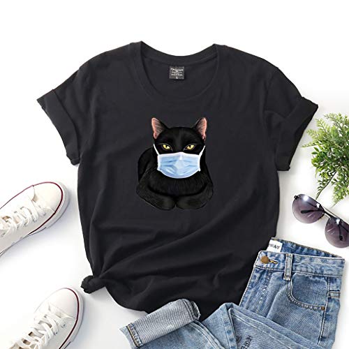 LXHcool Lindo Gatos domésticos Regalo de los Amantes del Gato Cara Ma_SK Camisa de cuarentena Gato mamá Camiseta (Color : Black, Size : XL)