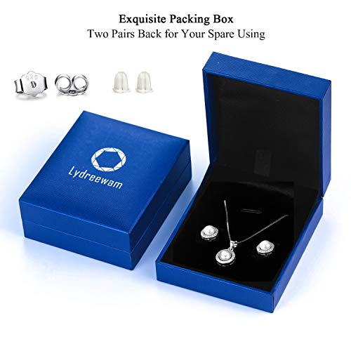Lydreewam Juego de collar y pendientes de perlas de plata de ley 925 para mujer + caja de regalo azul