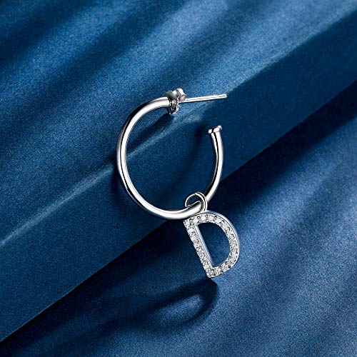Lydreewam Pendientes aro Colgantes De Letra D Plata de Ley 925 con 3A circonia cúbica para Mujer, diámetro 20mm (una pieza, no un par)